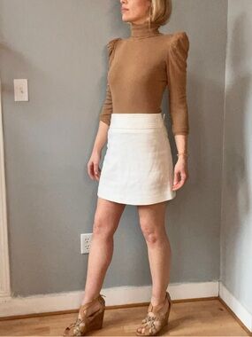 Caramel Brown ribbed Puff Shoulder Turtleneck Top  XS